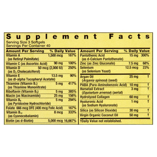 Spring Valley Hair, Skin & Nails Dietary Supplement Softgels, 5,000 Mcg Biotin, 120 Ct