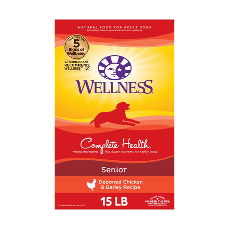 Wellness Complete Health Natural Dry Senior Dog Food, Chicken & Barley, 15-Pound Bag