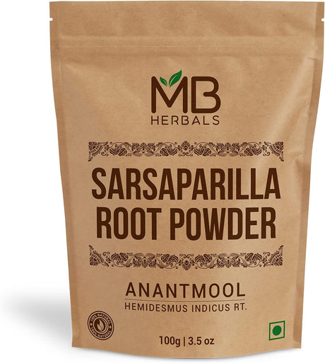 MB Herbals Sarsaparilla Root Powder 100 Gram (3.5 Oz) | Anantmool Powder | Hemidesmus Indicus Root Powder