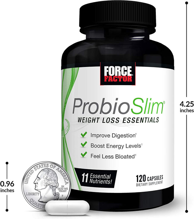 FORCE FACTOR Probioslim Weight Loss Essentials Complete Daily Digestive Health and Weight Loss Probiotic Supplement for Women and Men with Electrolytes and Green Tea Extract, 120 Capsules