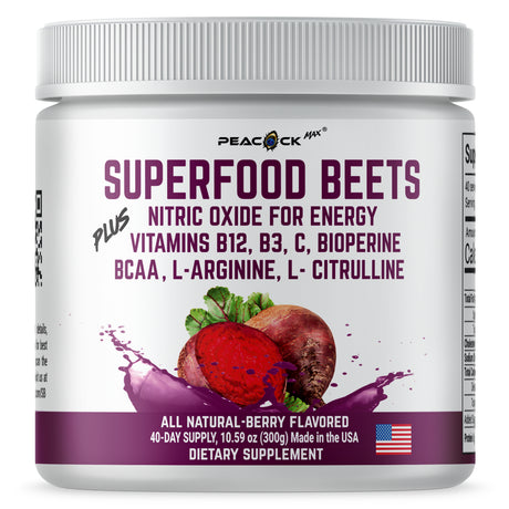 Superfood BEETS + Nitric Oxide Vitamins B12 B3 C Bioperine BCAA L Arginine L-Citrulline W