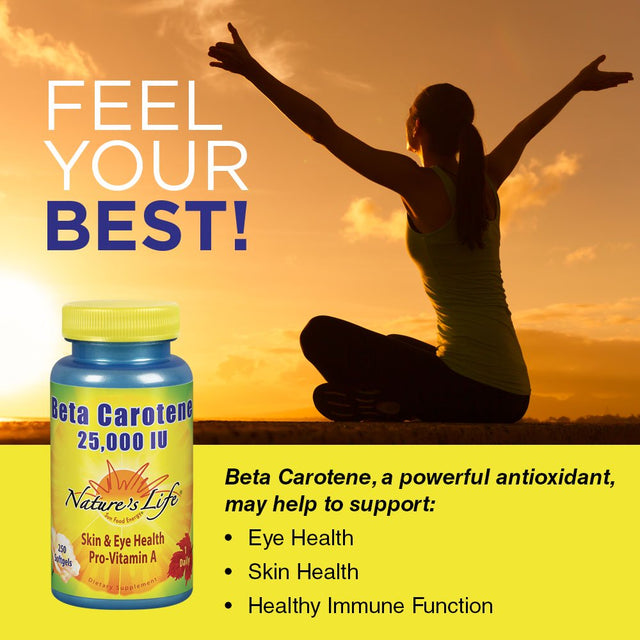 Nature'S Life Beta Carotene 25,000 IU | Helps Support Healthy Immune Function & Skin & Eye Health | Antioxidant Dietary Supplement | 250 Softgels