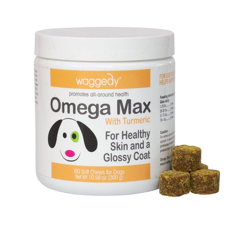 Waggedy Max Omega Chews for Dogs W/ Turmeric & Fish Oil, Supports Immune System (60 Chews)