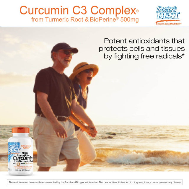 Doctor'S Best Curcumin from Turmeric Root, Non-Gmo, Gluten Free, Soy Free, Joint Support, 500Mg Caps with C3 Complex & Bioperine, 120 Veggie Caps