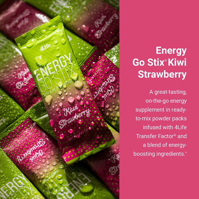 4Life Energy Go Stix - Healthy Energy Source - Kiwi Strawberry Drink Mix - Contains Natural Caffeine from Guarana, Maca, Yerba Mate, and Green Tea Leaf Extract - 15 Packets