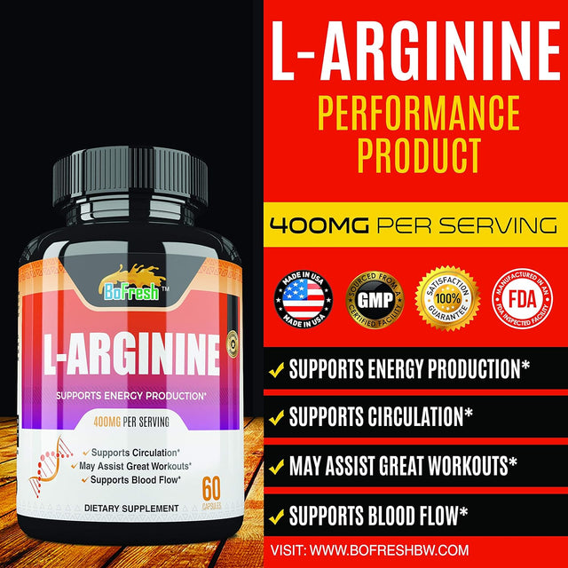 Nutrition - Energy Production L Arginine - 1200Mg Supplement for Muscle Support, Circulation and Blood Flow - L-Citrulline & Essential Amino Acids to Support Physical Endurance, 60 Capsules