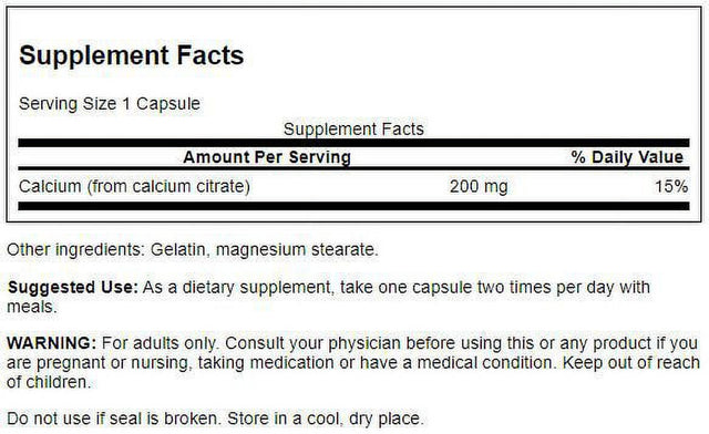 Swanson Calcium Citrate 200 Mg 60 Capsules