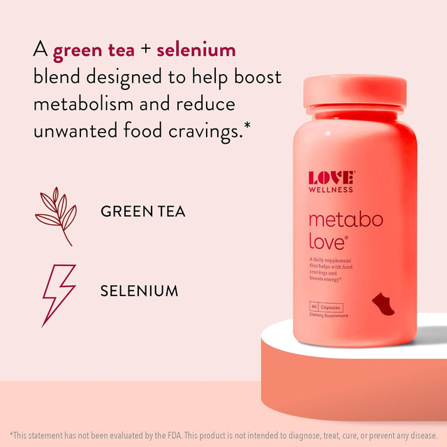 Love Wellness Metabolove Metabolism Booster | Curbs Food Cravings for Weight Management & Helps Boost Energy | Stimulant Free, Vegan & Gluten-Free Daily Supplement Pills | 60 Capsules