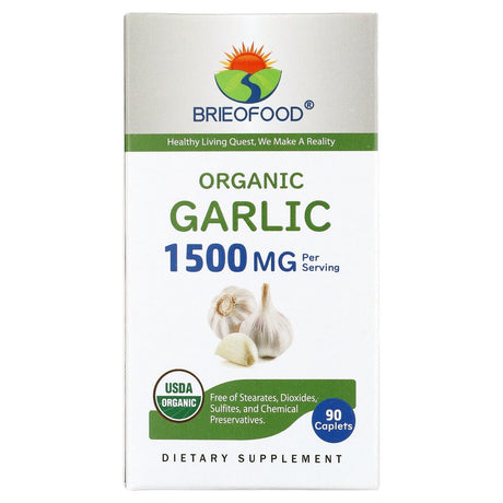 Brieofood Organic Garlic 1500Mg, 45 Servings, Vegetarian, Gluten Free, 90 Vegetarian Tablets