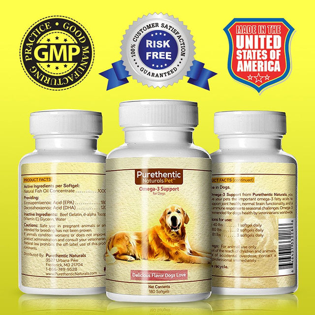 Omega 3 for Dogs, Fish Oil for Dogs 180 Softgels Featuring Pure & Natural Fatty Acids. (High Levels of EPA and DHA) (Helps Dog Allergies & Brain Function) Made in USA (1 Pk)