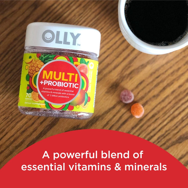 OLLY Adult Daily Multi + Probiotic Gummy, Digestive Supplement, Zinc, Antioxidants, Tropical, 70 Ct