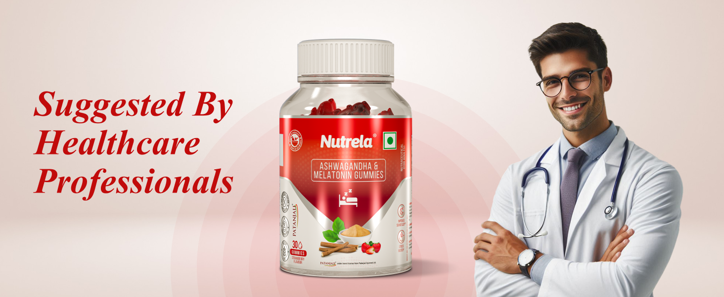 Nutrela Ashwagandha & Melatonin Sleep Gummies for Men & Women | 30 Strawberry-Flavored Gummies | Supports Restful Sleep & Stress Relief