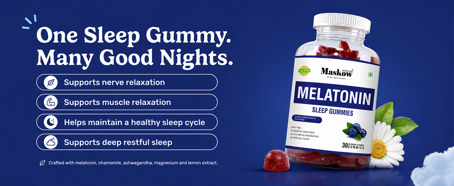 Melatonin 5 mg Sleep Gummies | Muscle Recovery & Nerve Relaxation | Helps You Sleep Soundly | Wake Up Fresh & Energetic | 30 Gummies