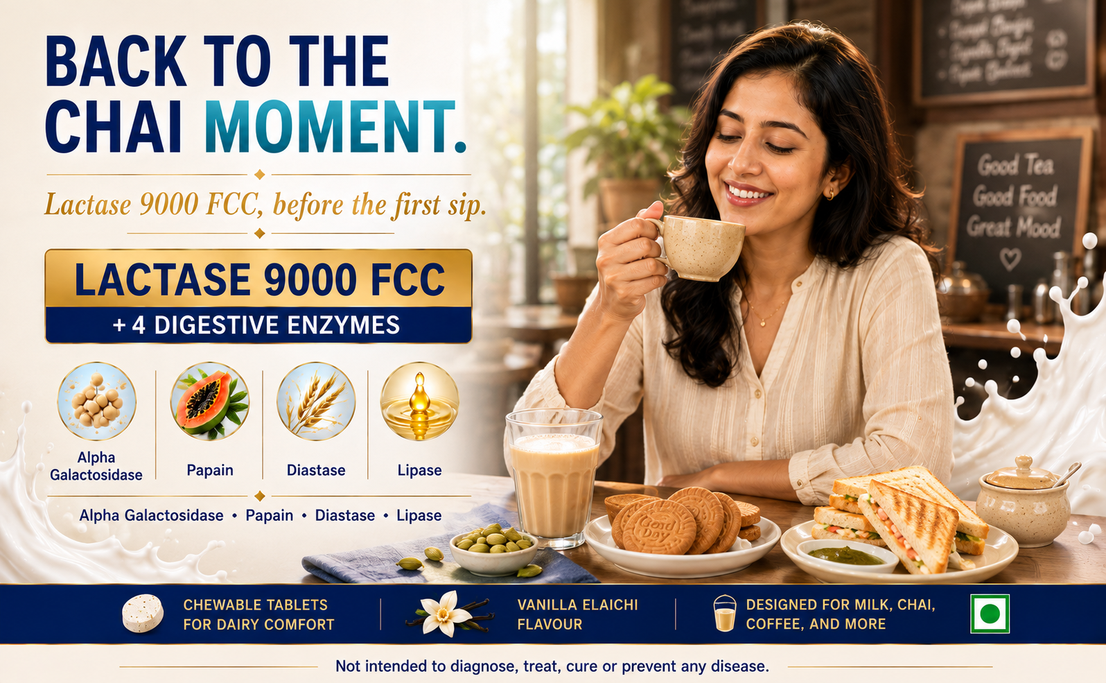VIVAVIVA DairyJoy Tablets | 4 Digestive Enzymes & Lactase Enzymes 9000 FCC