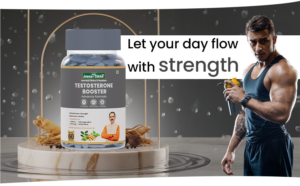 Jeena Sikho Testosterone Booster Advance Formula | Natural Testosterone Booster for Men | Improves Strength, Stamina and Vitality | Improves desires, Muscle Growth and Energy, 60 Tablets