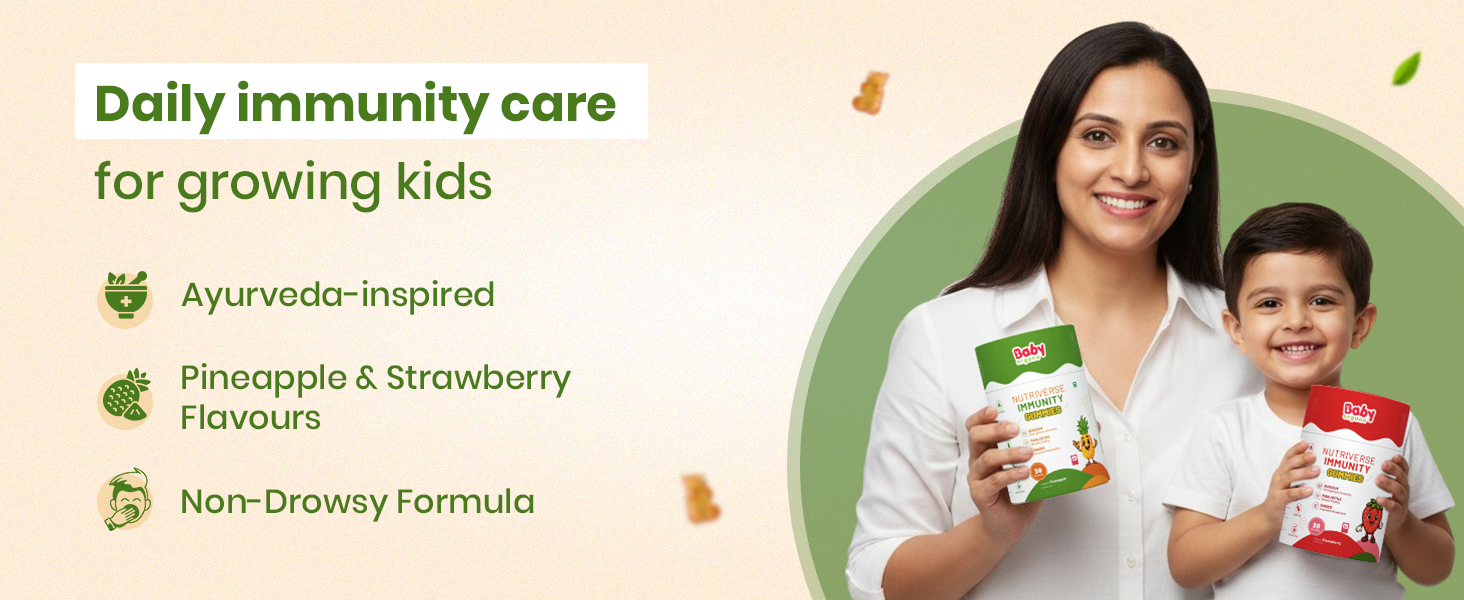 BabyOrgano Ayurvedic Immunity Gummies for Kids 2+ Yrs | 95% Curcumin Amla Guduchi Giloy & Manjistha | Immunity Booster | Gelatin & Gluten Free | FSSAI Approved | Pineapple Flavour | 30 Gummies