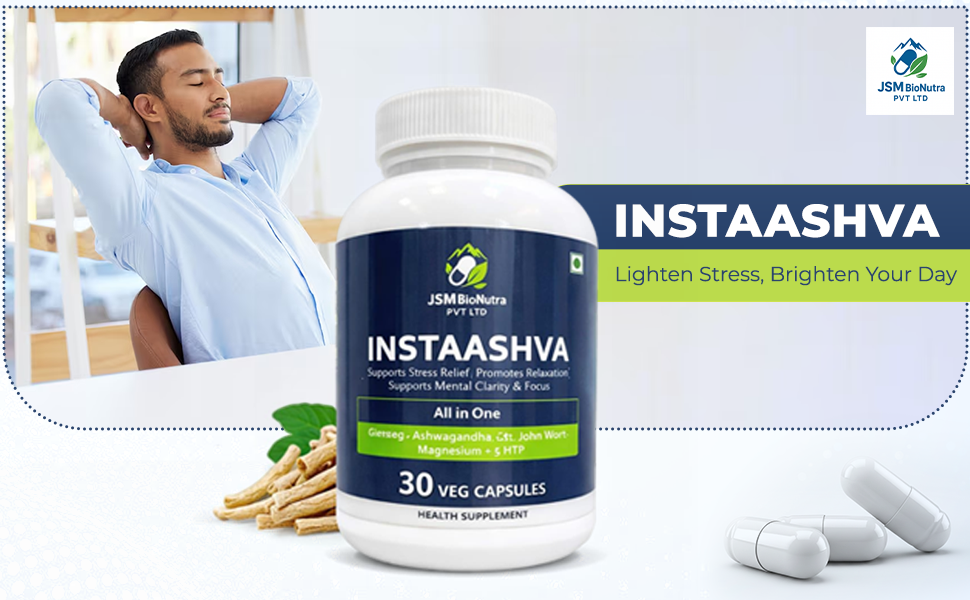 Stress Relief Support 30 Capsules | Light Blue Bottle | Dietary Supplement Capsules | Herbal Blend Formula | Sealed Container Design | Stress Relief, Better Sleep & Relaxation (Pack of 1)