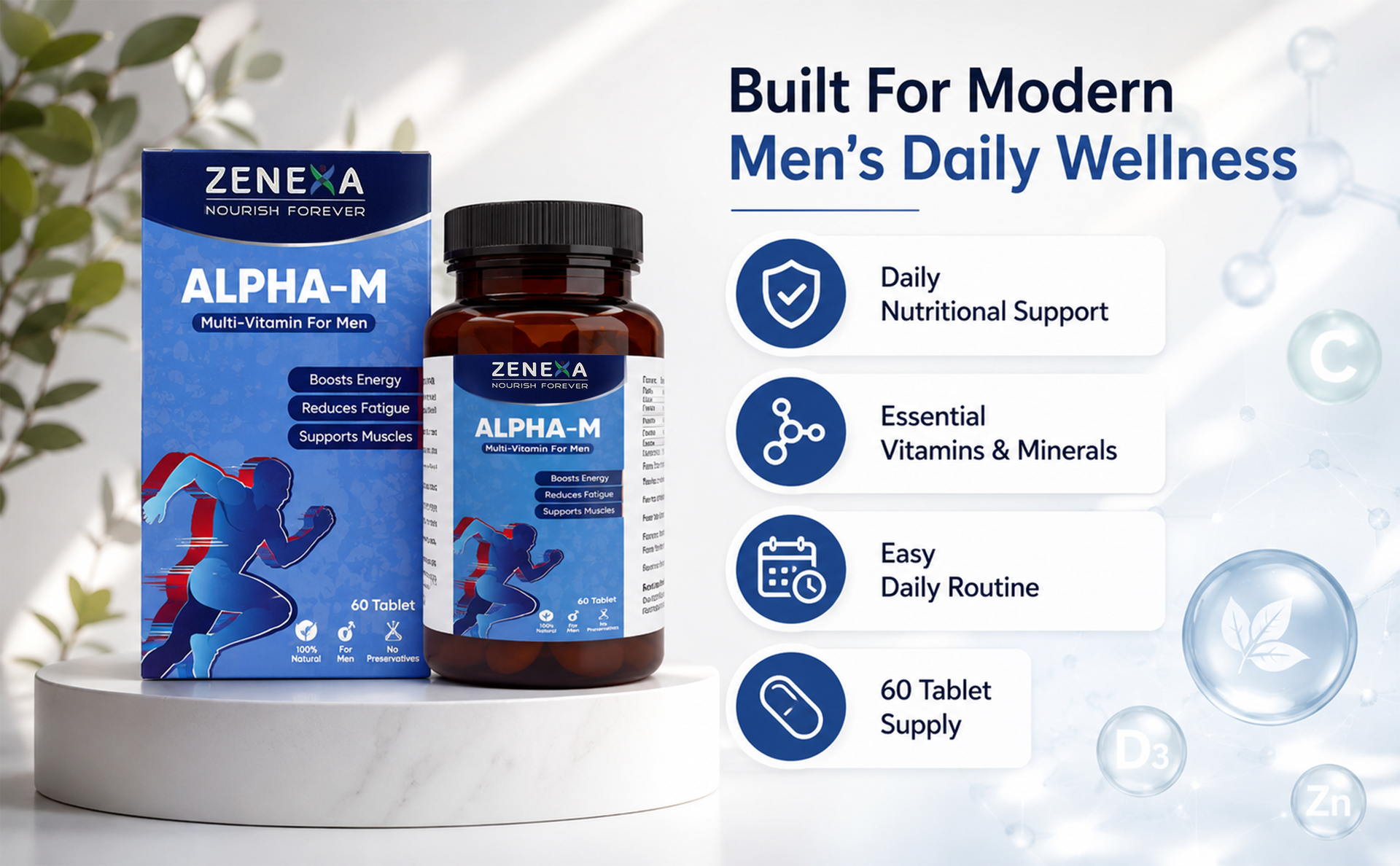 ALPHA-M Multivitamin for Men | Daily Nutritional Supplement for Adult Men | Vitamins, Minerals & Nutrients | 60 Tablets | Men's Wellness Support