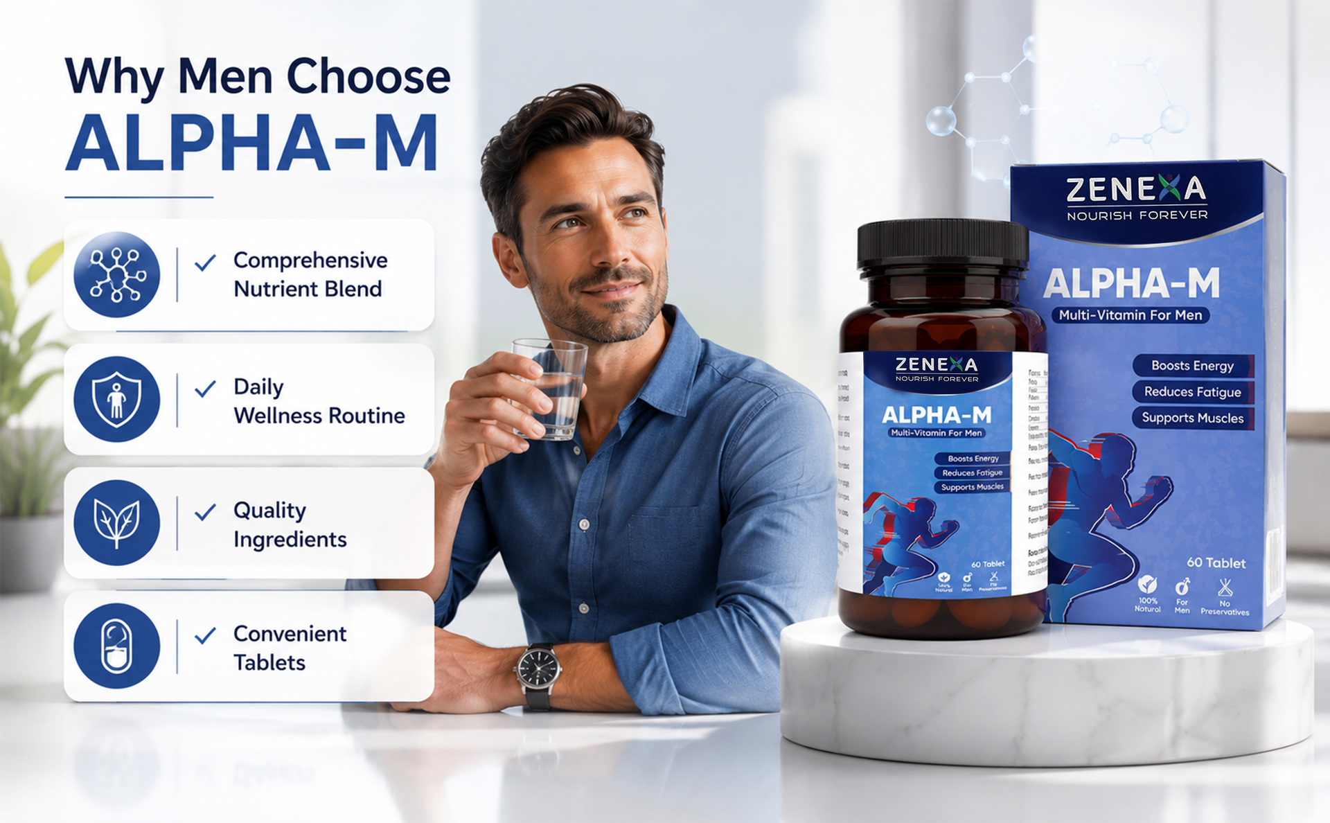 ALPHA-M Multivitamin for Men | Daily Nutritional Supplement for Adult Men | Vitamins, Minerals & Nutrients | 60 Tablets | Men's Wellness Support