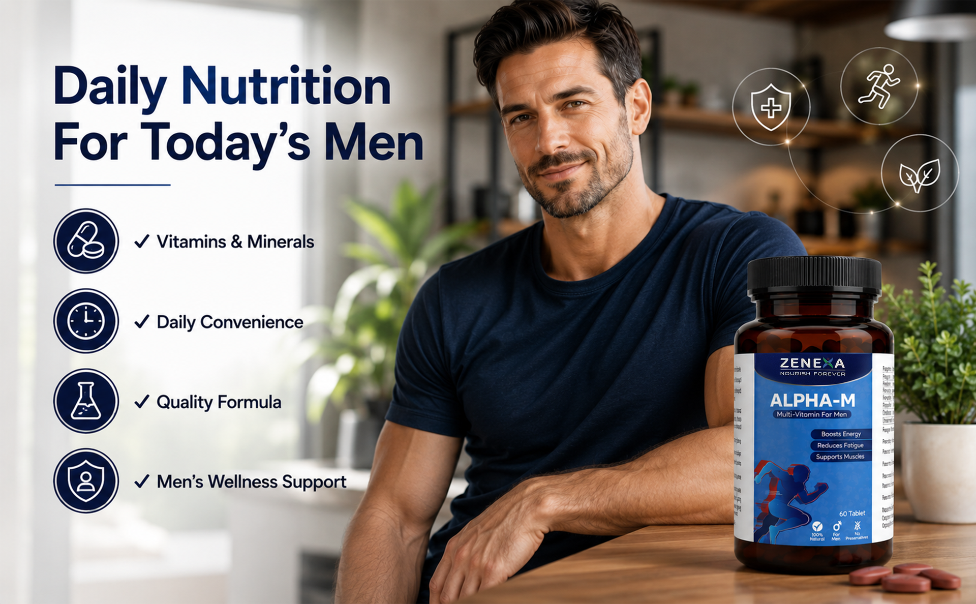 ALPHA-M Multivitamin for Men | Daily Nutritional Supplement for Adult Men | Vitamins, Minerals & Nutrients | 60 Tablets | Men's Wellness Support