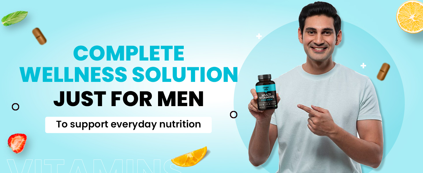Zingavita Multivitamin for Men with 47 Essential Nutrients | Infused with Multivitamins, Minerals, Omega 3 & Vital Herbs for Energy, Metabolism, Immunity, Stamina & Muscles Recovery – 60 Veg Tablets