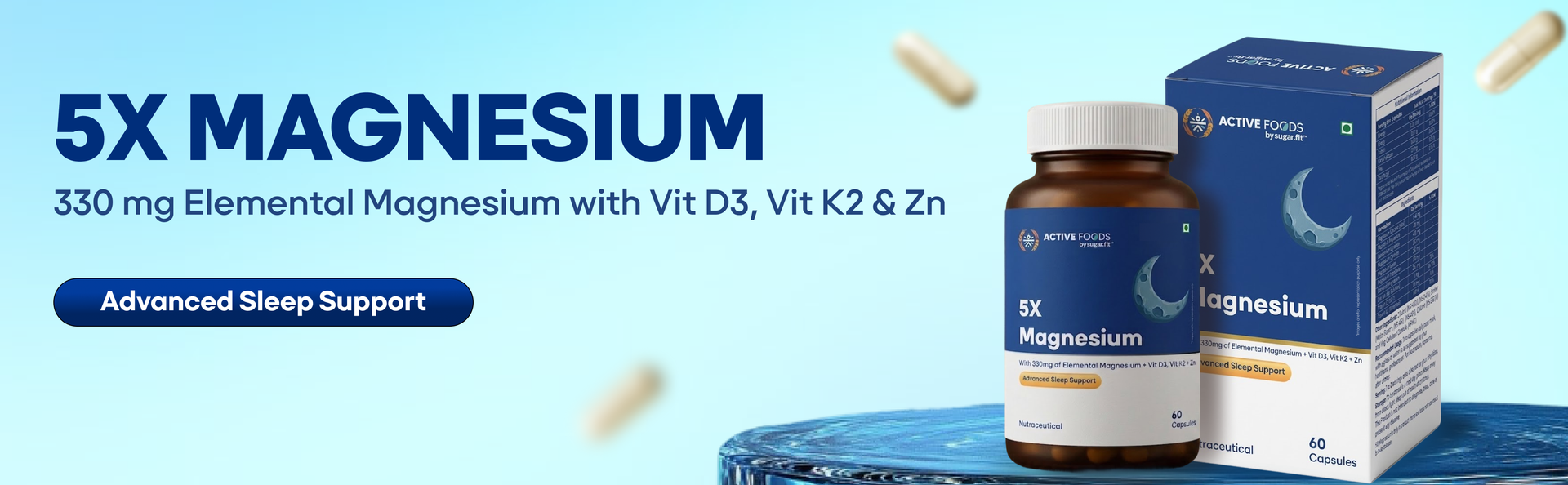 Sugar.fit 5X Magnesium Glycinate Supplements, 330mg Elemental Magnesium Supplement with Vegan Vitamin D3 600 IU, K2 MK-7 & Zinc for Sleep, Muscle, Bone Health & Immunity, No Oxide, 60 Veg Capsules