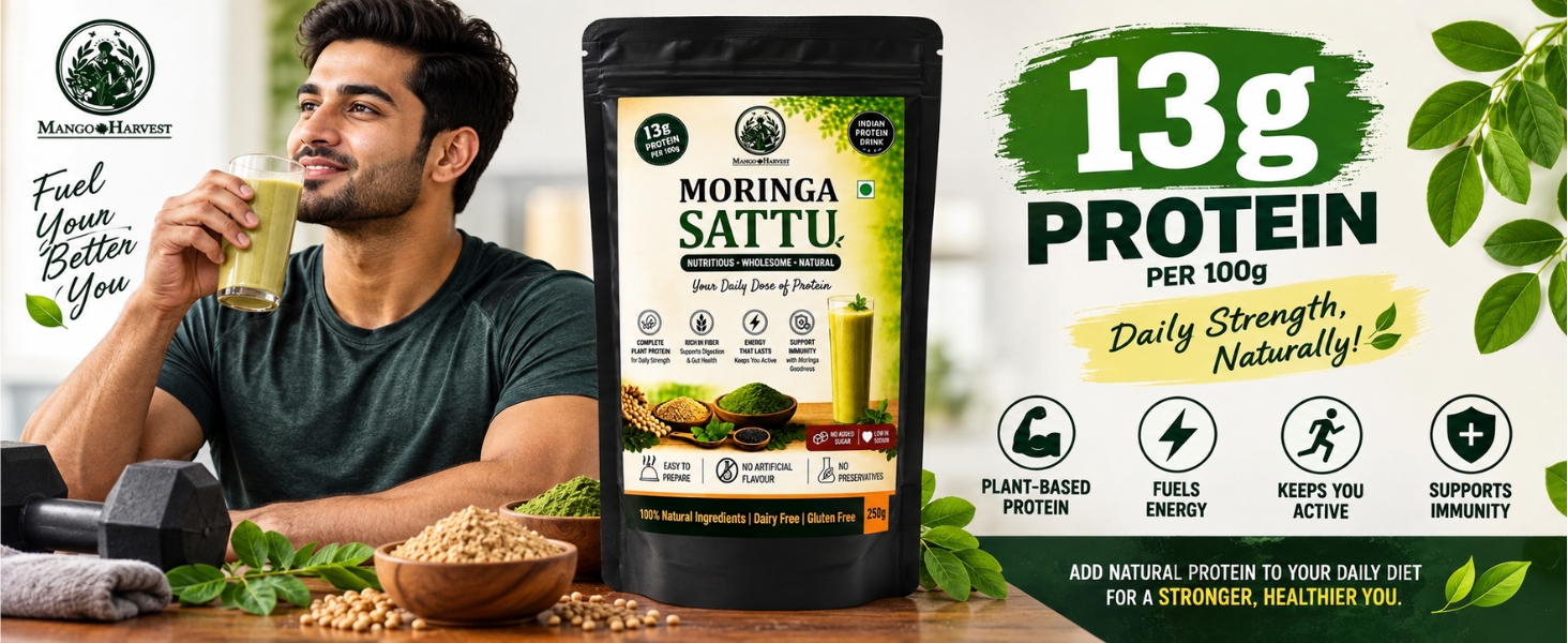 MANICO HARVEST Moringa Sattu Powder, Plant Protein Drink Mix - 250gms