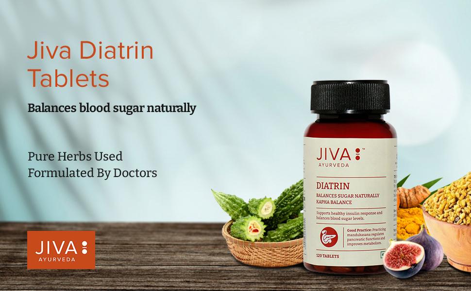 Jiva Diatrin Tablets 500mg | 100% Ayurvedic Formulation | Manages Blood Sugar Levels, Improves Metabolism & Strengthens the Pancreas | Balances Tri-Dosha- 120 Tablets (Pack of 4)