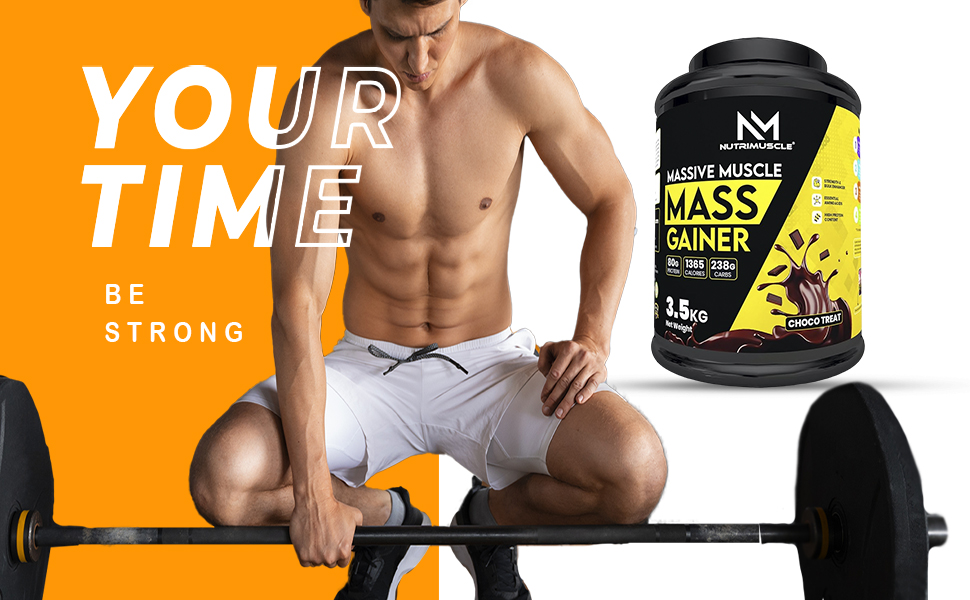 Nutrimuscle Massive Muscle Mass Gainer, 3.5 Kg (Chocolate) – Whey Protein & Complex Carb Blend with Creatine Monohydrate, BCAA, Digestive Enzymes & Multivitamins for Muscle Mass, Strength & Recovery