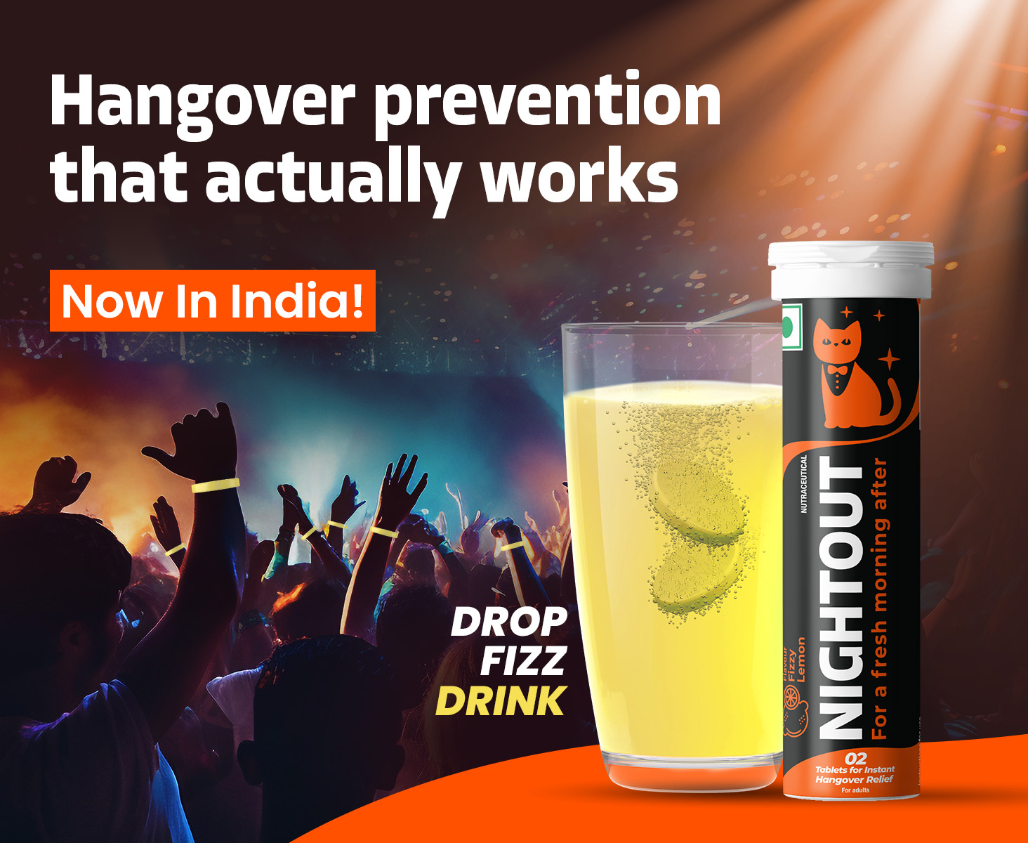 Fast&Up NightOut | 4 Effervescent tabs | Instant Hangover Relief | Helps detoxify liver | Rapid hydration & energy | Helps prevent Hangover | Zero sugar | Orange Flavour