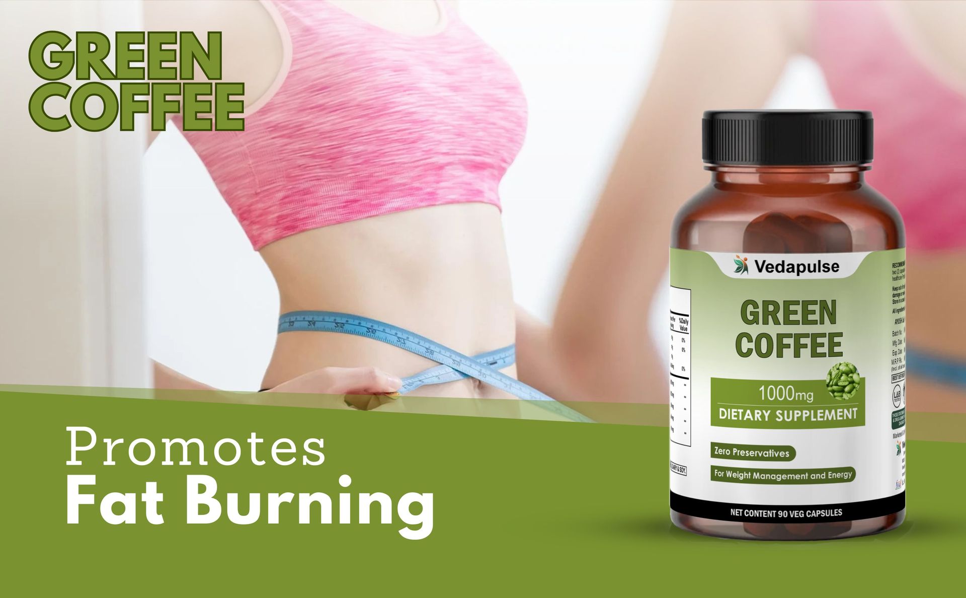Green Coffee Herbs Extract Capsules, 1000mg, 90 Veg Capsules, with Grape Seed, Cinnamon, Basil, Black Pepper