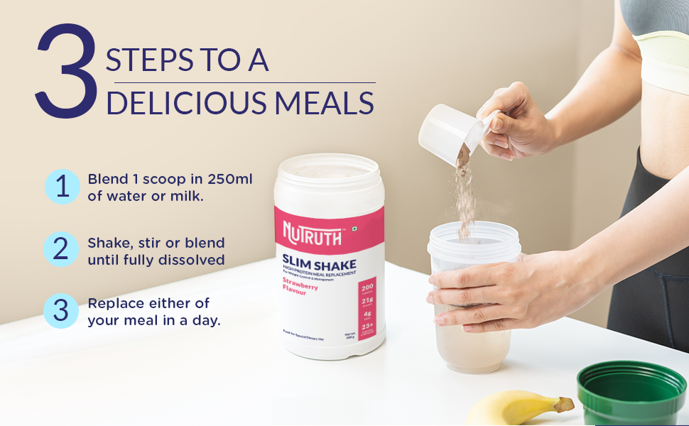 High Protein Meal Replacement Strawberry Flavoured Slim Shake | 21 Gm Protein/Serving | Weight Control & Management Protein Shake (500 Gm)