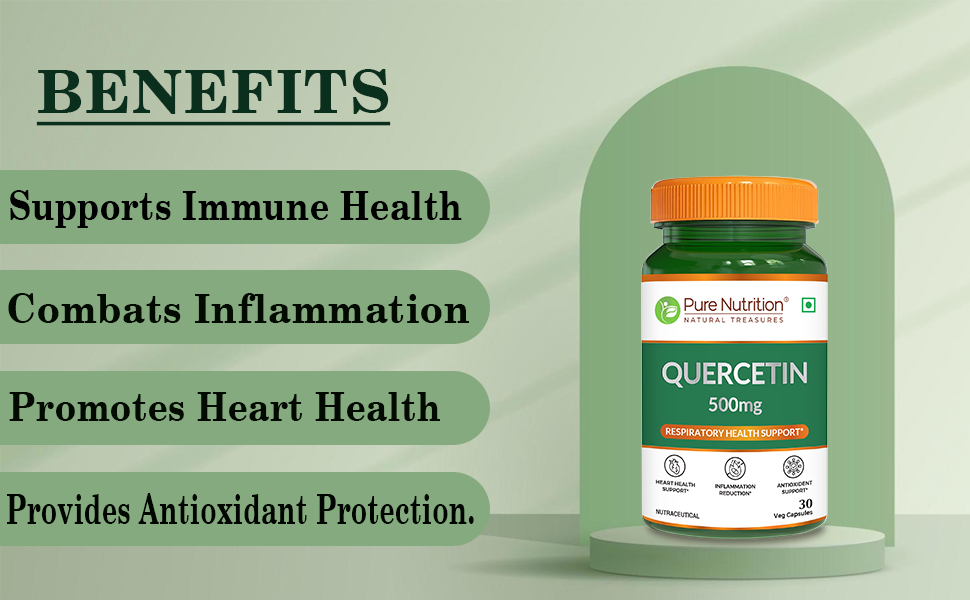 Pure Nutrition Quercetin Supplement 500mg - 30 Capsules | High Purity 95% Extract | Helps Seasonal Allergy Relief, Supports Immunity, Reduces Inflammation, Promotes Heart Health