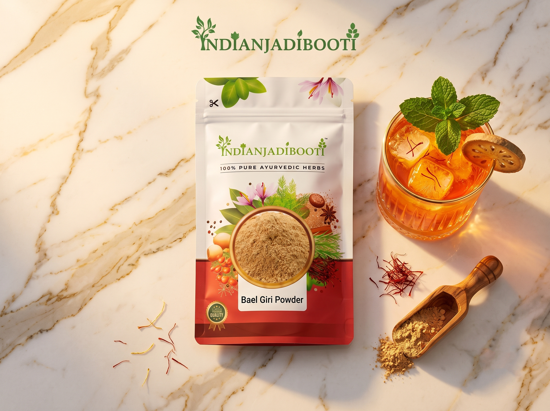 IndianJadiBooti Bael Pulp Powder | Stone Apple (Aegle Marmelos) | Natural Gut Cooler & Digestion Regulator | Ideal for Summer Sharbat, IBS & Stomach Acid | Wood Apple Fruit | 400g Pack