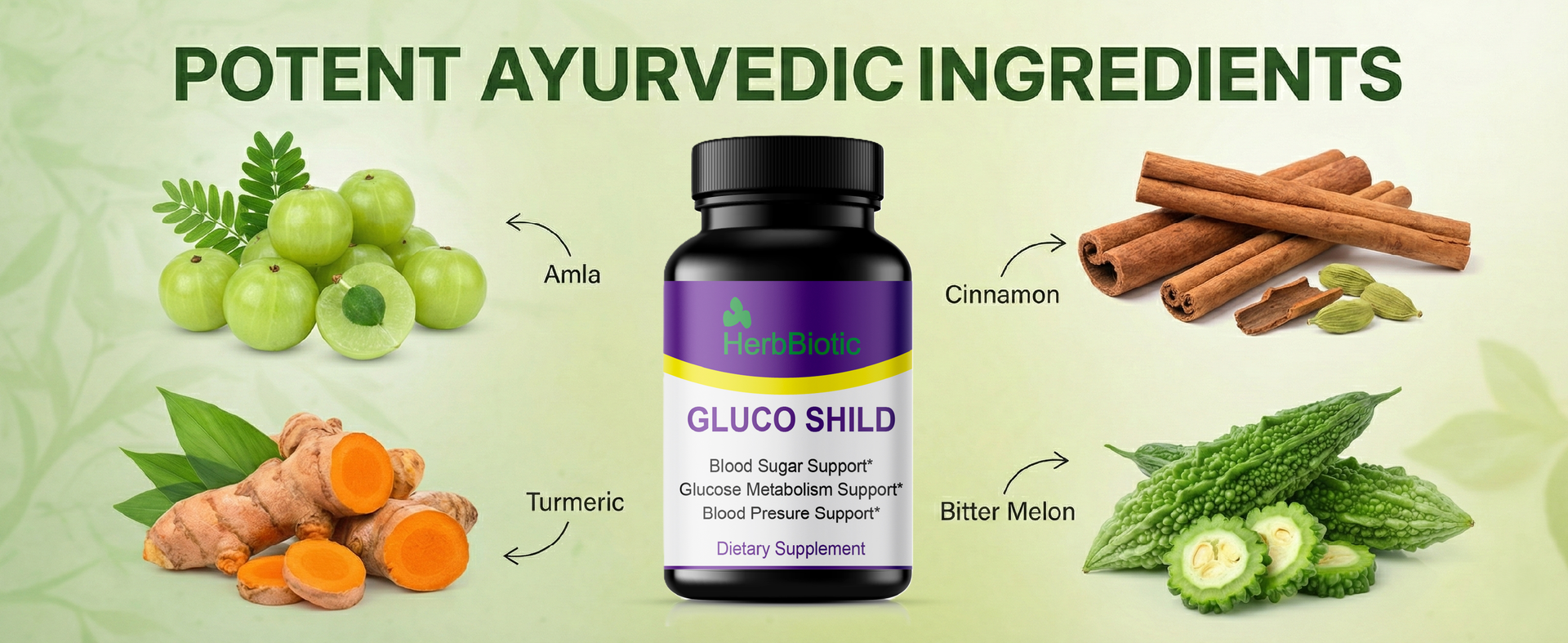 Gluco Shild Herbal Blood Sugar Support | Ayurvedic Sugar Balance & Heart Wellness Supplement | With Gudmar, Haridra, Amla, Karela, Neem – 60 Capsules | gluco shield herb biotic