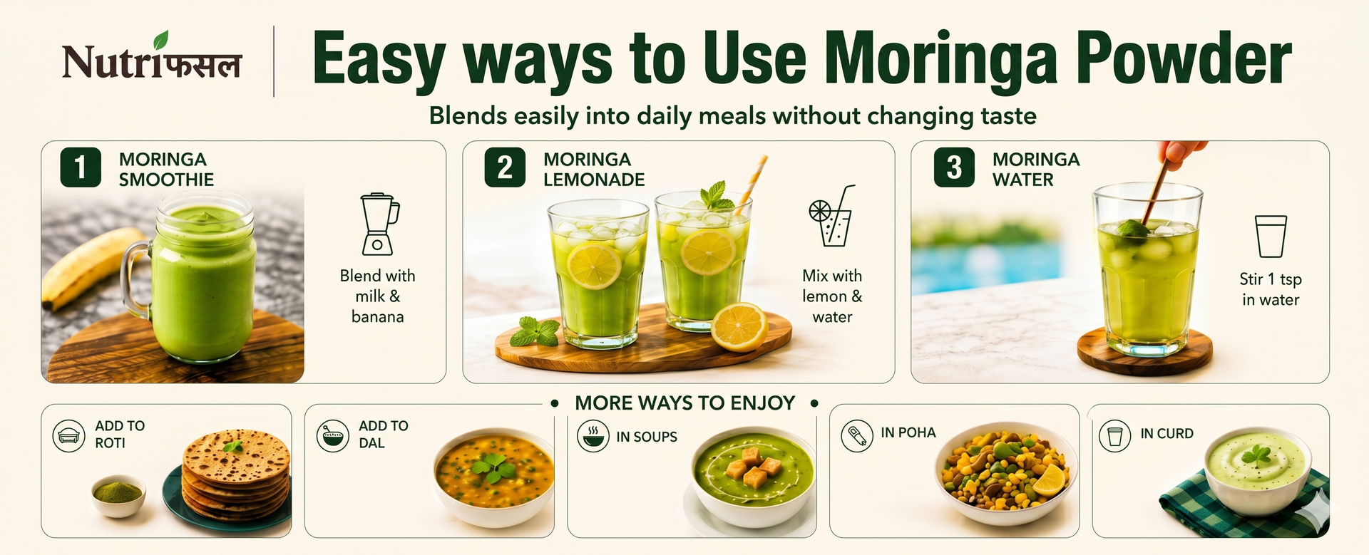 NutriFasal Organic Moringa Powder 100g | Pure Sahjan Powder | Supports Energy & Wellness | For Dal, Roti, Sambar, Curry & Soup | Rich in Vitamins & Minerals for Daily Nutrition