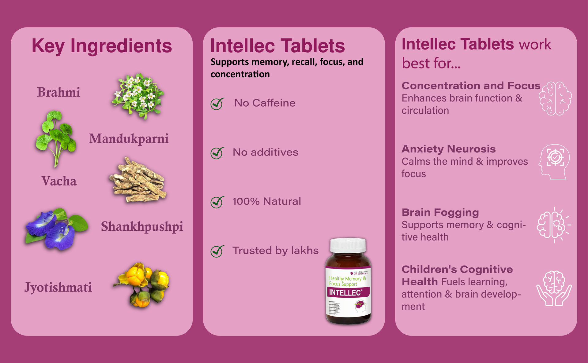 Intellec Tablets for Healthy Memory and Focus Support | With Brahmi, Mandukparni, Shankhpushpi, Jyotishmati | 60 Tablets