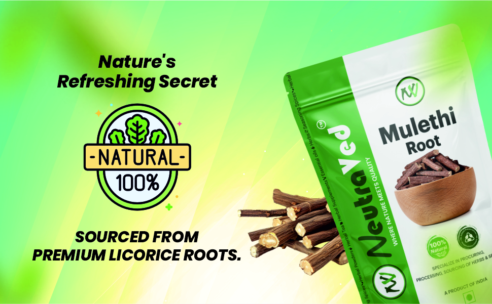 NeutraVed Mulethi Stick in Small Cut Size | Tea-Cut Licorice Root for Herbal Tea & Infusion | Not Powder or Whole Sticks | 150g