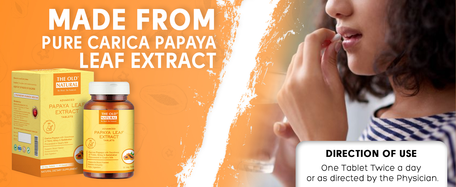 The Old Natural Papaya Leaf Extract Tablets 60 Tablets I papaya leaf extract for platelets | platelets booster, (Pack of 2-60 Tablets)