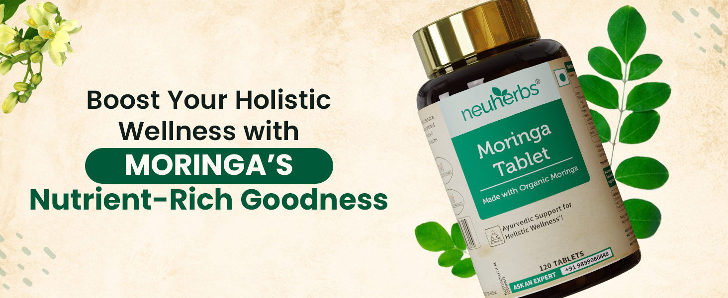 Neuherbs Moringa 500mg Tablets - 120 Count | Drumstick Leaf Supplement for Energy, Immunity, Digestion & Heart Wellness | Moringa Oleifera Herbal Formula | No Artificial Preservatives