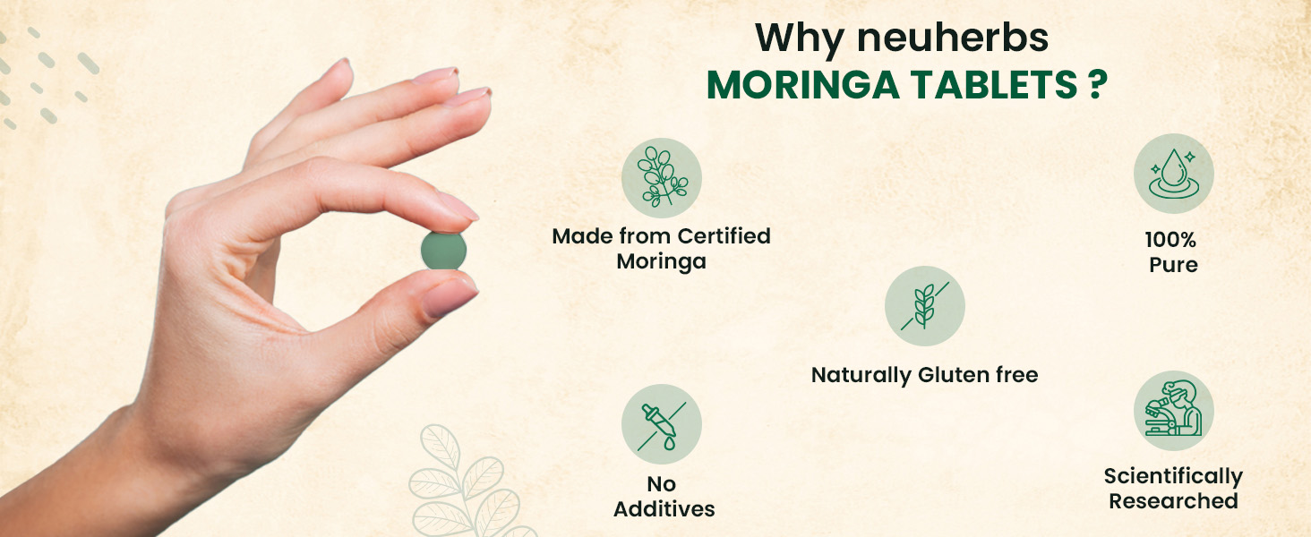 Neuherbs Moringa 500mg Tablets - 120 Count | Drumstick Leaf Supplement for Energy, Immunity, Digestion & Heart Wellness | Moringa Oleifera Herbal Formula | No Artificial Preservatives