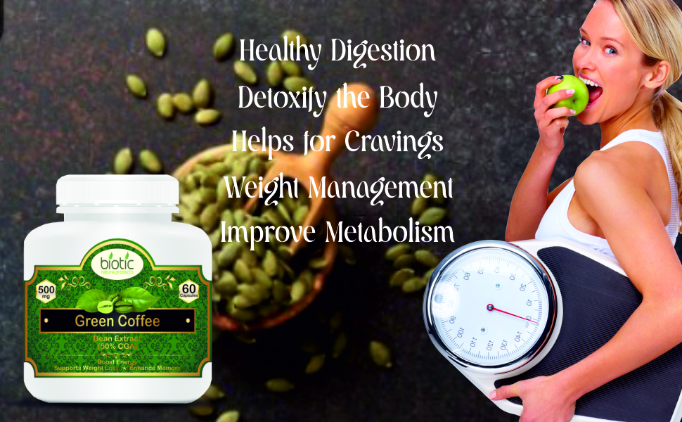 Biotic Natural Green Coffee Bean Capsules - Green Coffee Extract 500mg - 120 Veg Capsules (Pack of 2)