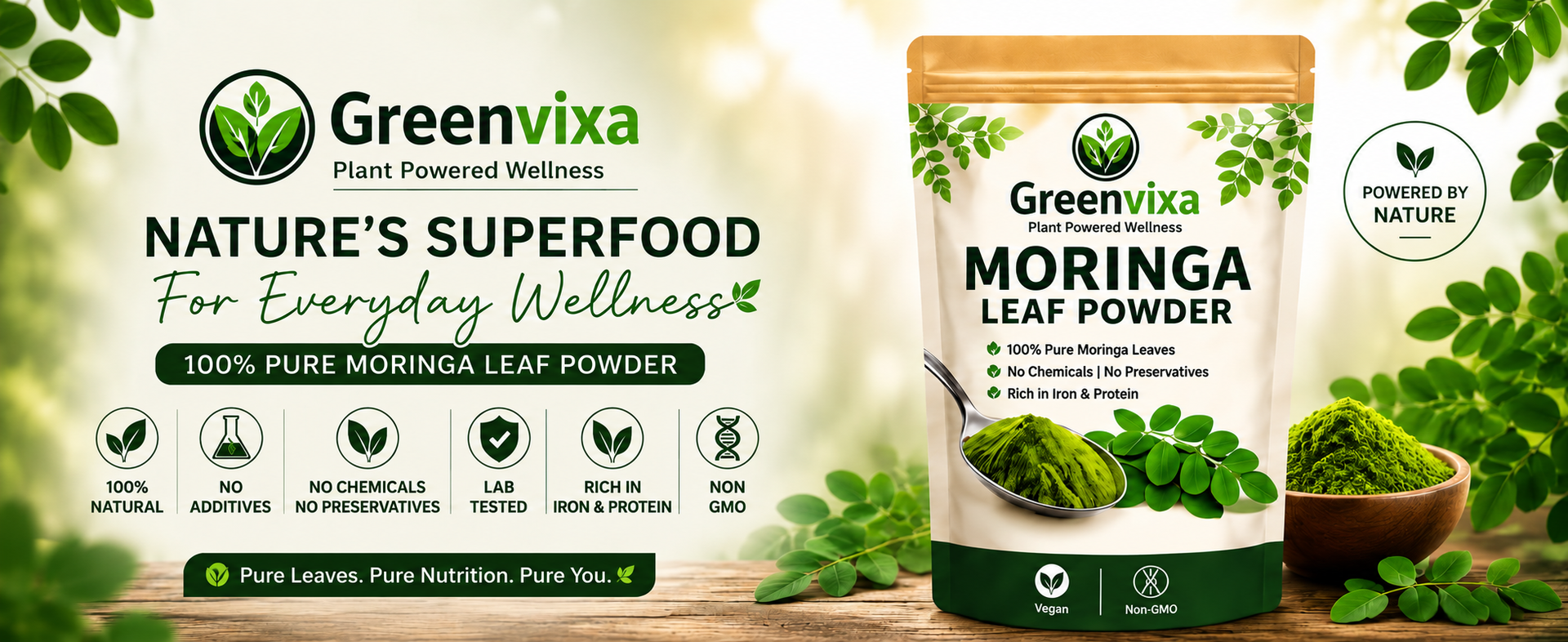 Moringa Powder 200g, 100% Pure Moringa Leaf Powder, Vegan & Non-GMO Green Superfood, Rich in Iron, Vitamins & Minerals, No Additives or Fillers, Plant Based Nutrition for Daily Wellness
