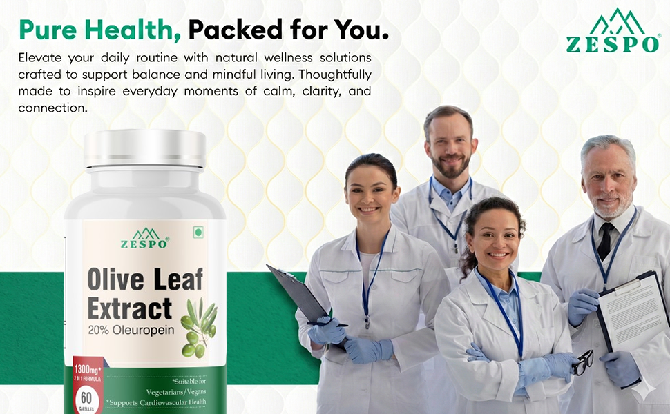 Zespo Olive Leaf Extract 1300mg Pack of 2, 20% Oleuropein, 120 Capsules