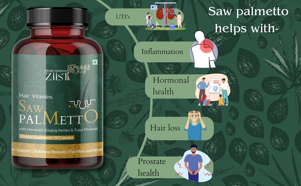 Saw Palmetto Hair Vitamins with Horsetail, Stinging Nettle & Trace Minerals | Herbal Dietary Supplement | 90 Capsules