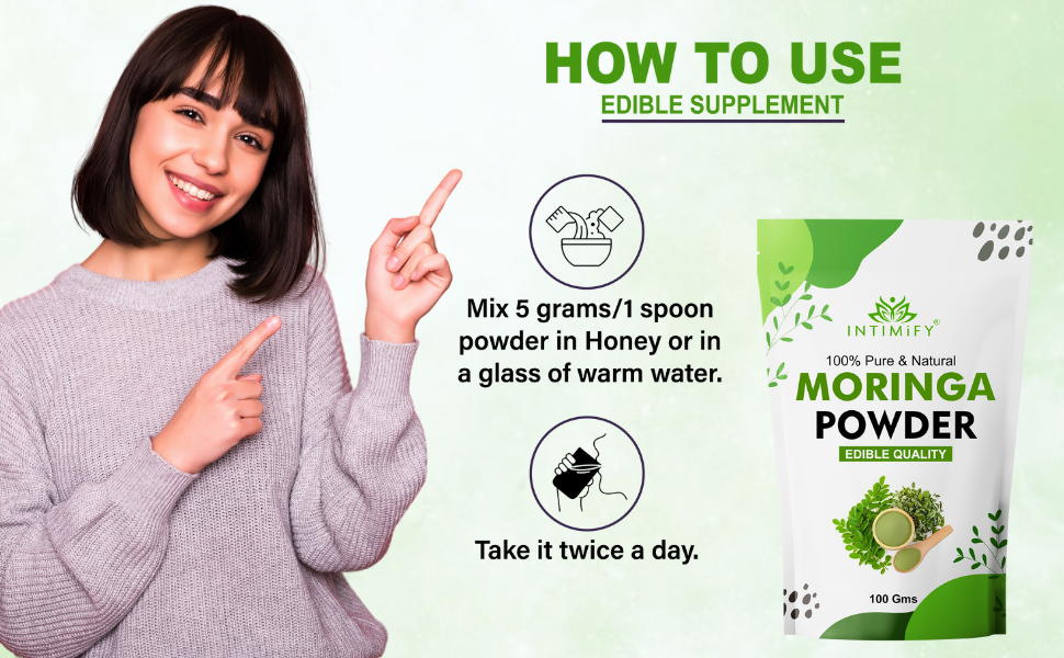 INTIMIFY Moringa Powder, Drumstick Leaves Powder, Good For Eating, Drinking, Hair Growth, Weight Loss, Height Support - 100g (Pack of 1)