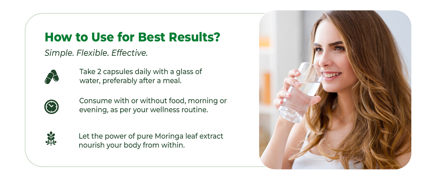 MORA Moringa Capsules - 5:1 Drumstick Leaf Extract | Moring Leaf Extract for Energy, Immunity, Digestion, Hair & Skin | 60 Vegan Lab-Tested Capsules