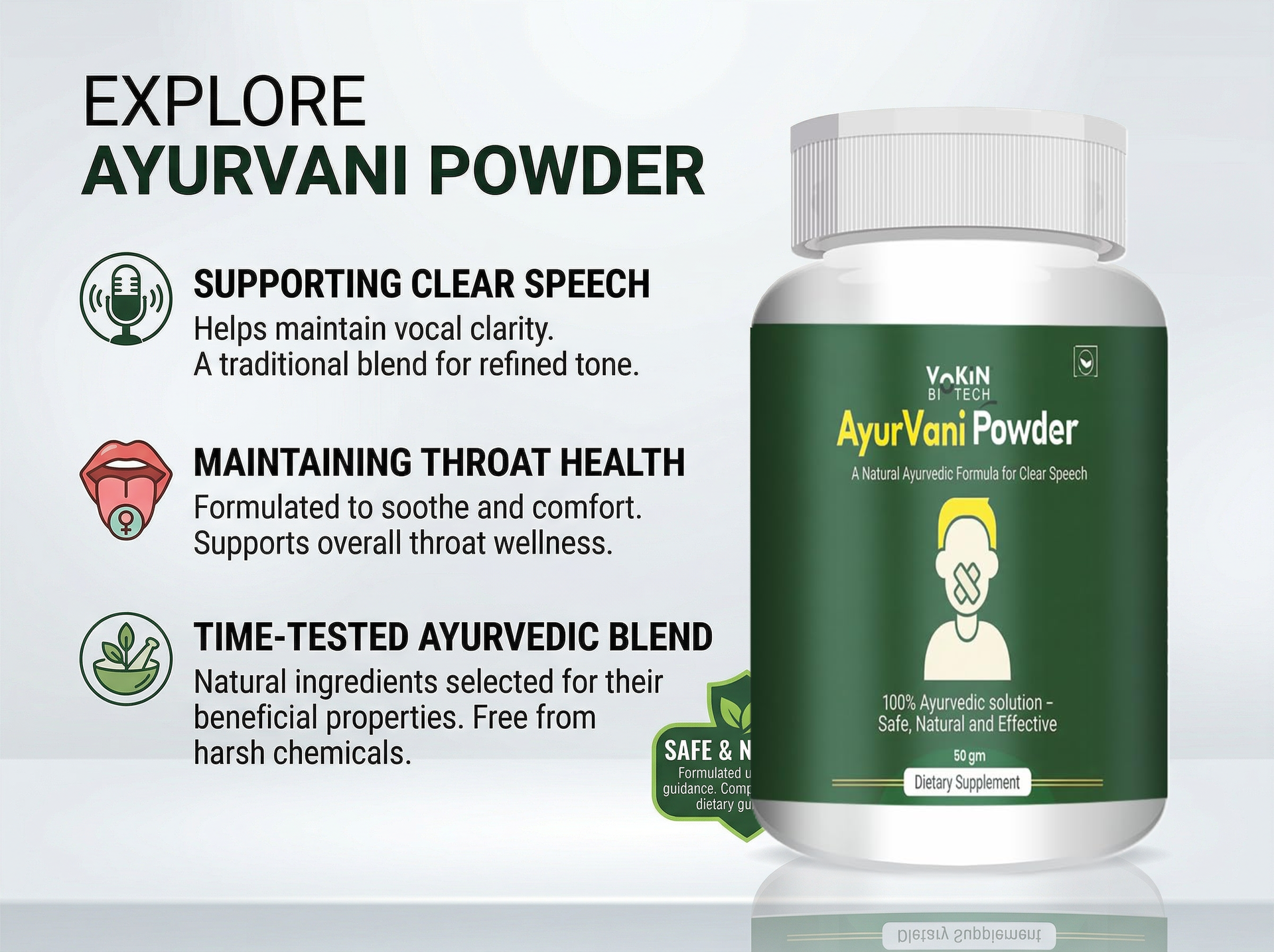Vokin Biotech AyurVani Ayurvedic Powder 50g | Herbal Blend with Brahmi, Shankhpushpi & Shatavari | Natural Dietary Supplement | Pure Ayurvedic Formula