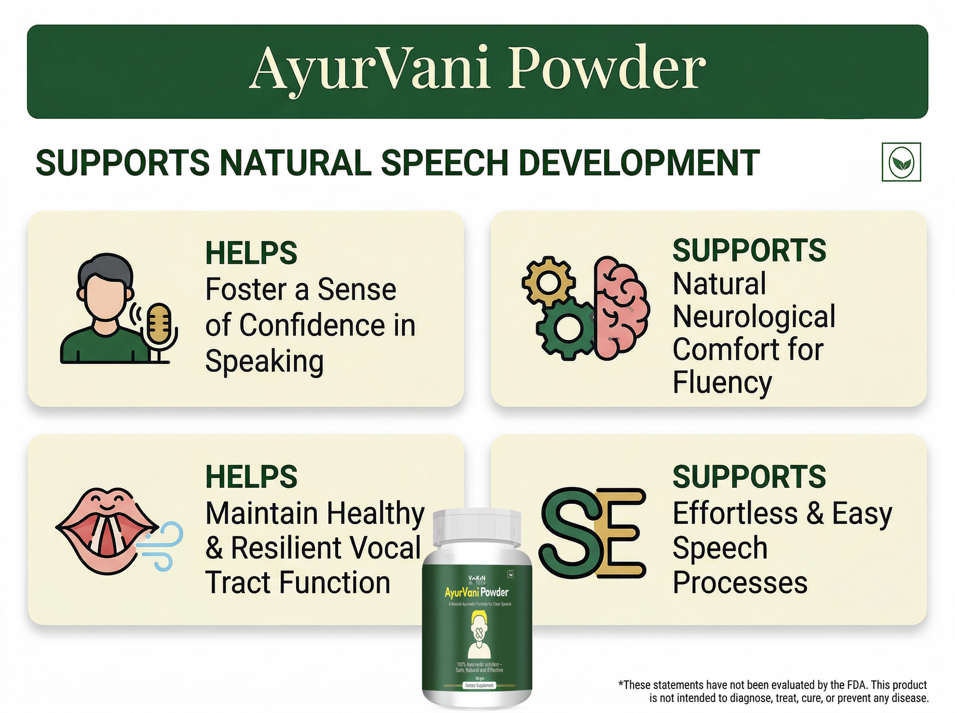 Vokin Biotech AyurVani Ayurvedic Powder 50g | Herbal Blend with Brahmi, Shankhpushpi & Shatavari | Natural Dietary Supplement | Pure Ayurvedic Formula