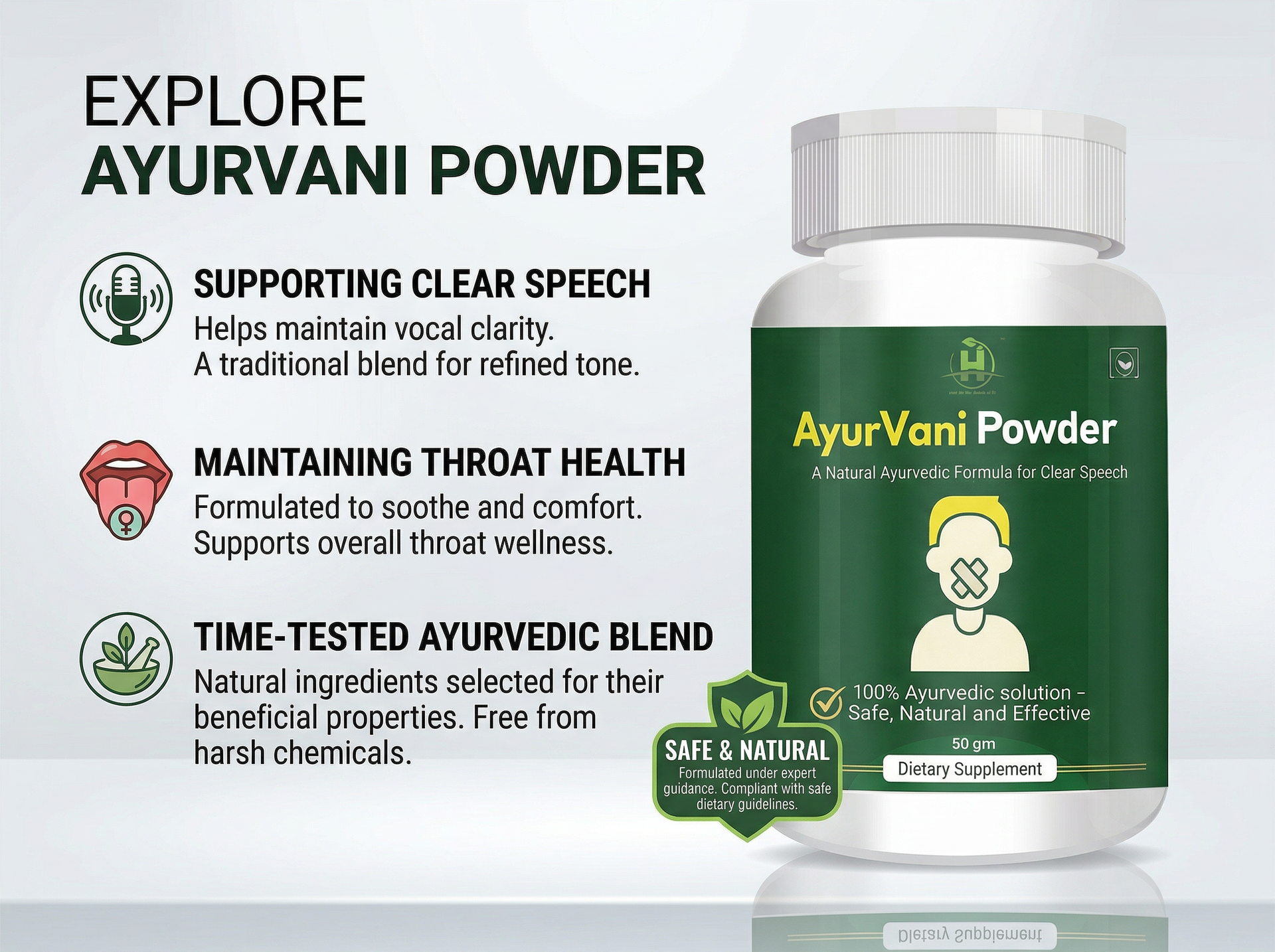 Healthy Nutrition AyurVani Powder | Ayurvedic Herbal Supplement with Brahmi, Shankhpushpi, Guduchi & Shatavari | 50 gm | Traditional Herbal Wellness Blend